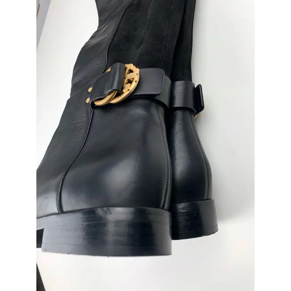 Tory Burch Marsden Over The Knee Black Leather Boots Equestrian Women's 6.5